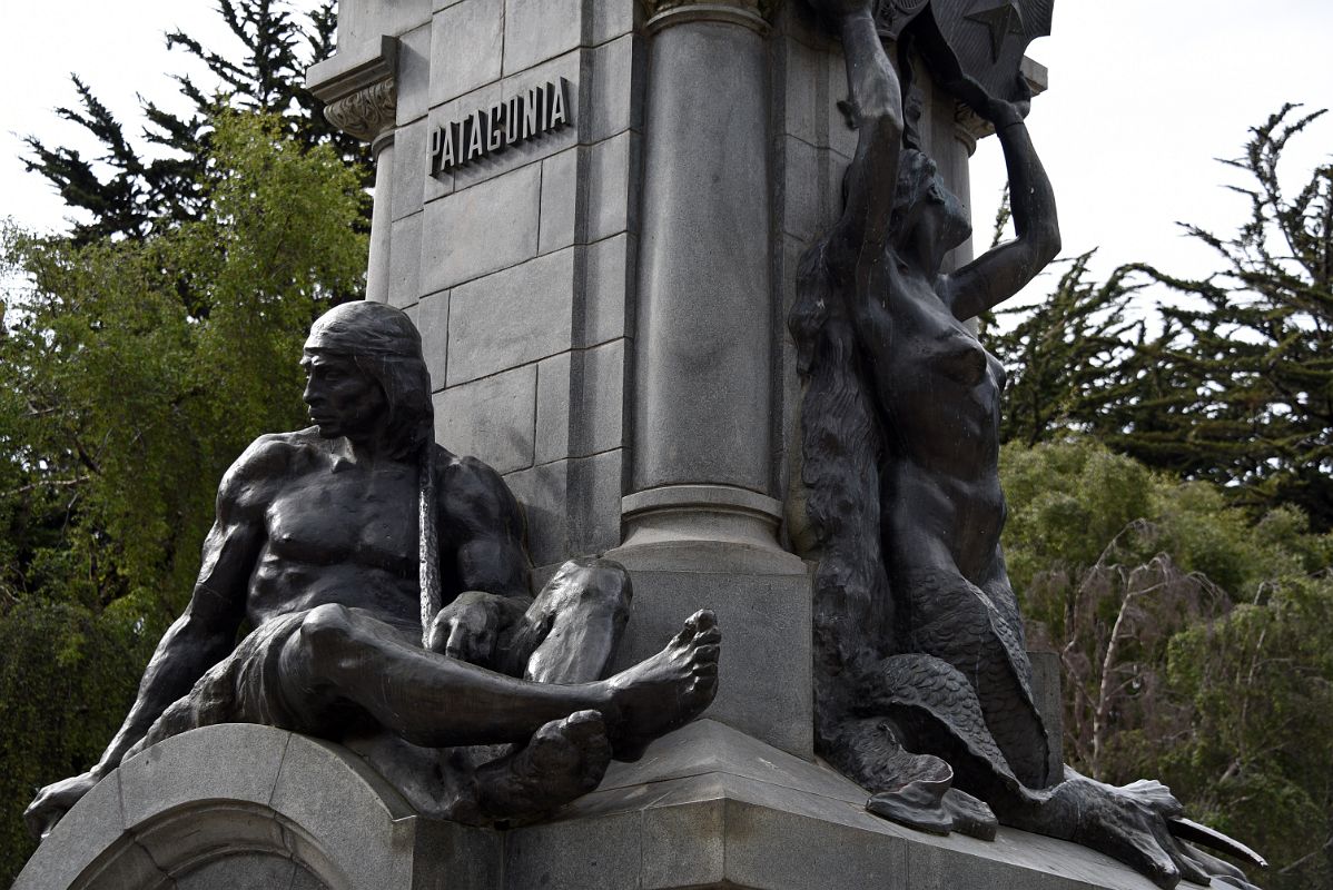 03C Statue Of A Tehuelche Indian Symbolizing Patagonia And A Mermaid At The Bottom Of The Ferdinand Magellan Statue In Plaza Munoz Gamero Punta Arenas Chile